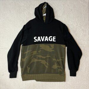 Vintage Phat Farm Hoodie Mens Large Savage Logo Pullover Camouflage Black Y2K